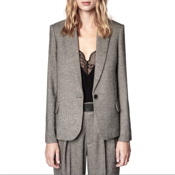 Zadig and Voltaire Victor Luxe Gold Herringbone Sparkle Jacket Size 40 - Picture 1 of 11